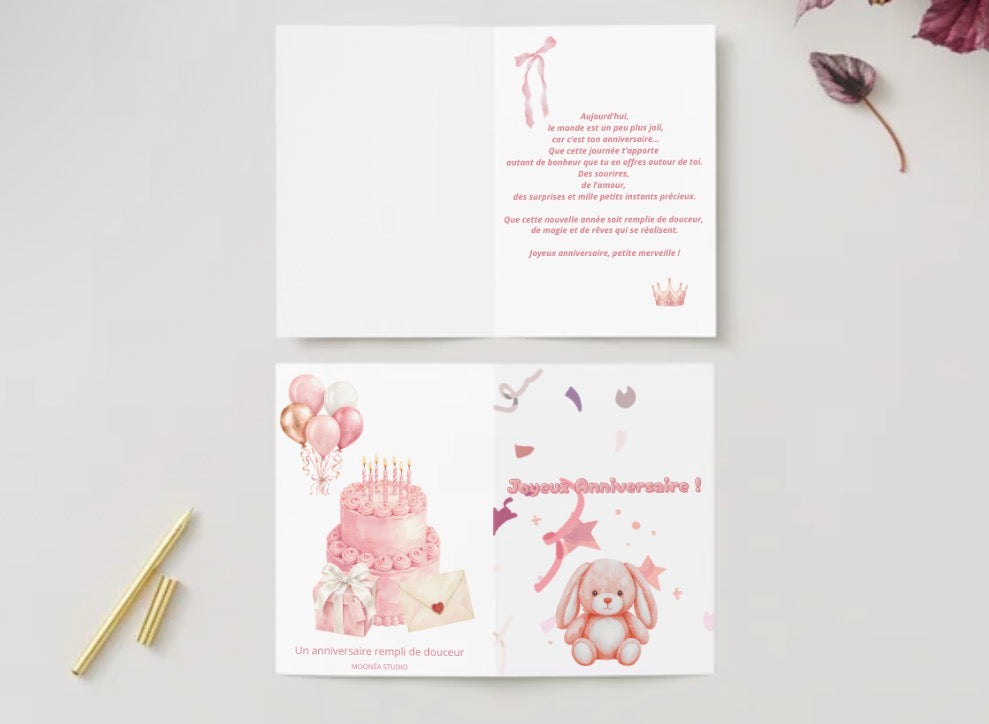 Pack de 3 Cartes d’Anniversaire à Imprimer 🎂 | PDF Numérique | MOONÉA STUDIO