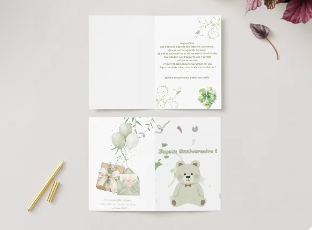 Pack de 3 Cartes d’Anniversaire à Imprimer 🎂 | PDF Numérique | MOONÉA STUDIO
