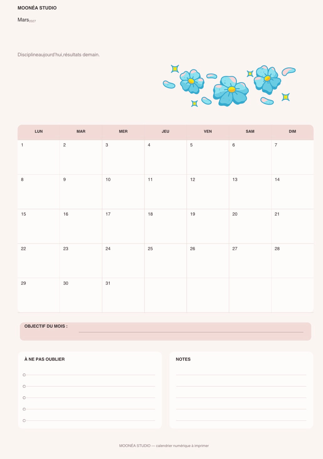 Calendrier 2027 à imprimer – MOONÉA Studio