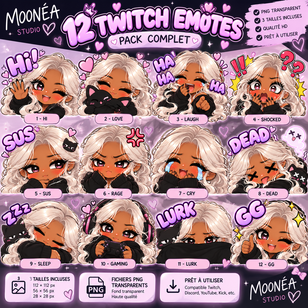 Pack 12 Emotes Twitch Kawaii – Chibi Girl 💗