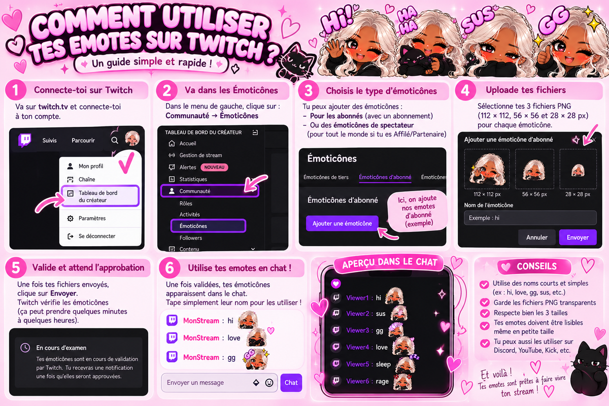 Pack 12 Emotes Twitch Kawaii – Chibi Girl 💗